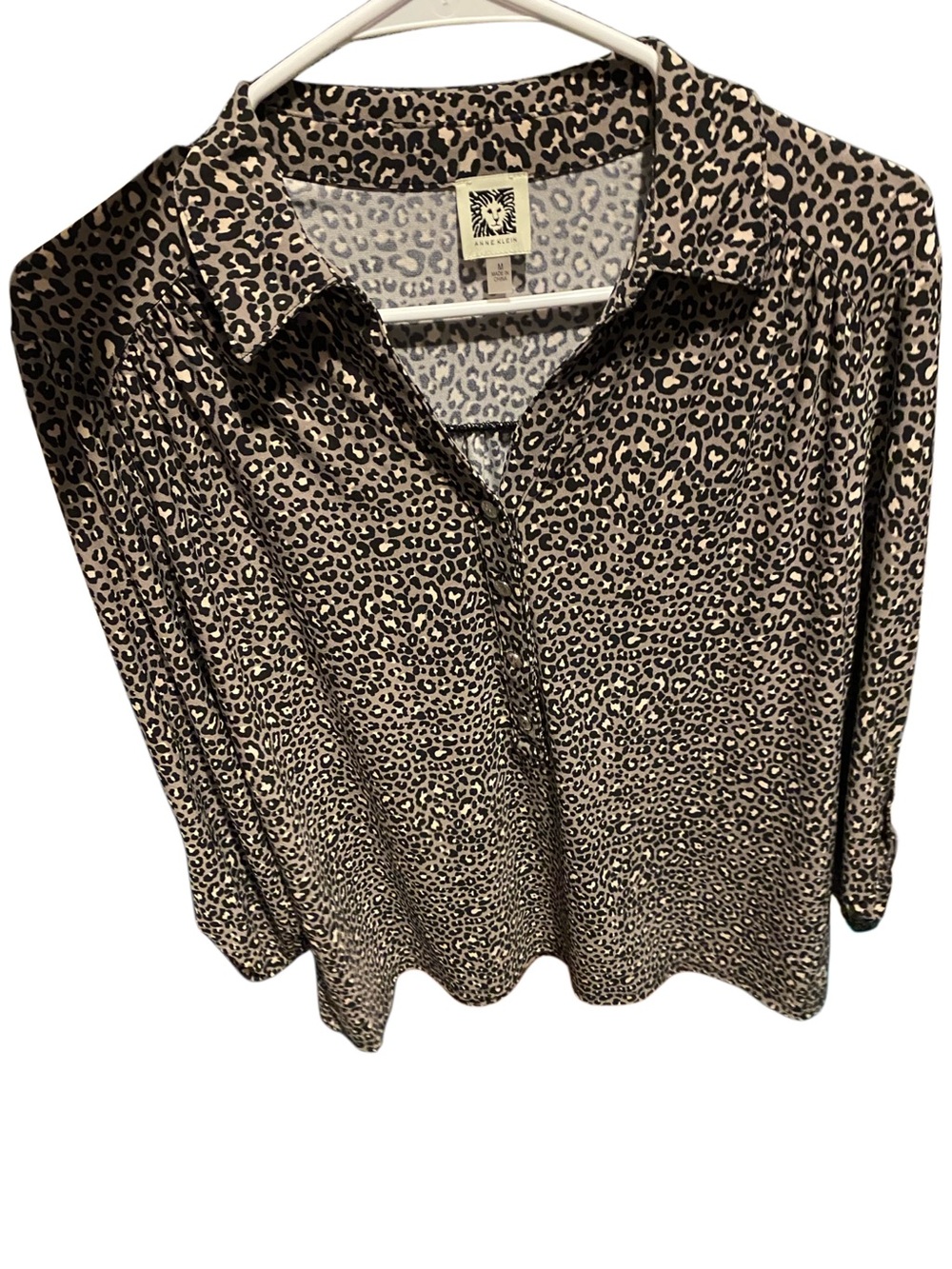 Anne Klein Leopard-Print Collared Blouse - Brown & Black